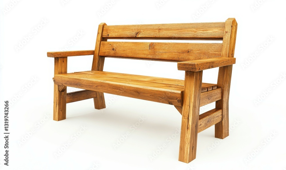 A small garden bench made of wood, isolated on white background A small garden bench made of wood, isolated on white background