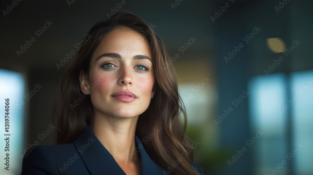Confident Professional Woman Posing in Contemporary Office Setting Confident Professional Woman Posing in Contemporary Office Setting