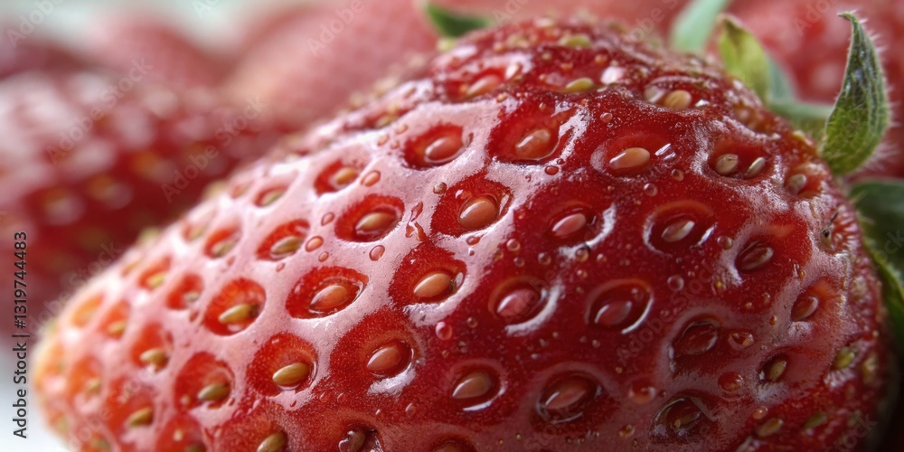 Fresh ripe strawberries glistening with dew in a natural setting during daylight hours