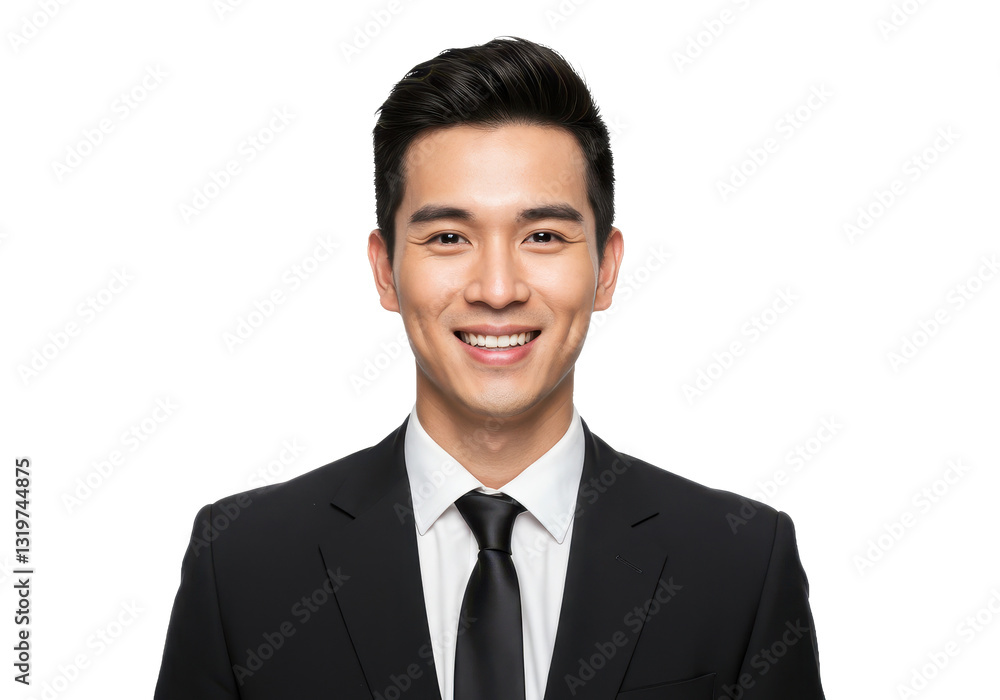 A professional young businessman with short dark hair wearing a sharp black suit isolated on transparent background A professional young businessman with short dark hair wearing a sharp black suit isolated on transparent background