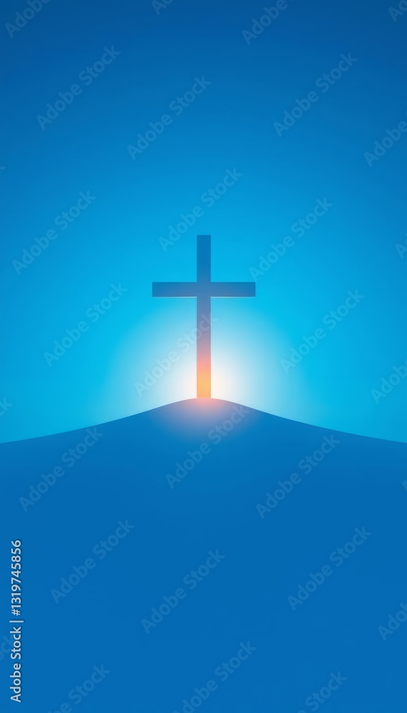 Glowing cross against a blue sky. Religious symbol of faith and hope. Perfect for religious themes or spiritual designs. Glowing cross against a blue sky. Religious symbol of faith and hope. Perfect for religious themes or spiritual designs.