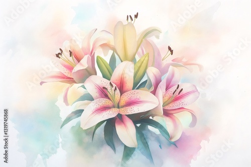 Watercolor painting of easter lilies symbolizing spring and renewal. Generative ai illustrations