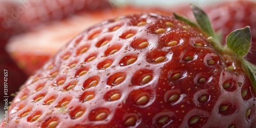 Obraz na płótnie Freshly picked strawberries glistening in sunlight, showcasing vibrant red color and textured surface in close-up detail w salonie