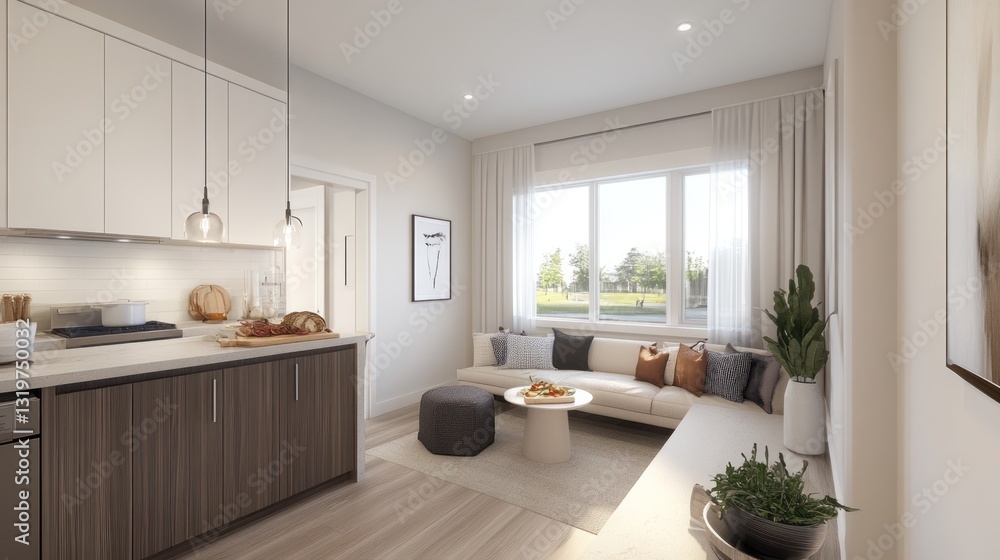 Fototapeta premium Modern Open Concept Kitchen and Living Room Design