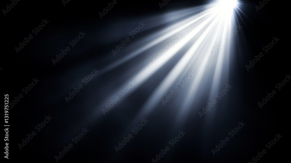 Obraz premium Bright beams of light radiate from a central point in a dark environment, creating a dramatic effect