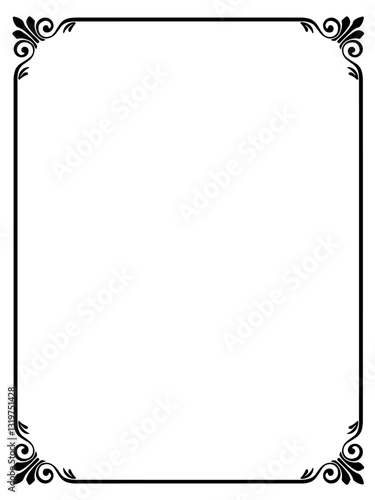 Decorative black frame with swirls at the corners, perfect for vintage or classic designs, adding a stylish and elegant touch to photos or artwork.