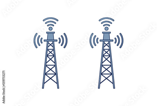 Tracking Tower vectors, The icons are designed in black and blue tones, showcasing a variety of telecommunication and connection symbols. They serve as representations of Earth satellites.
