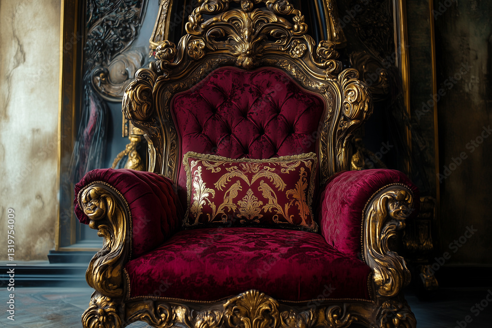 The throne. Rich looking armchair with pillows The throne. Rich looking armchair with pillows