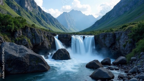 big wide waterfall in the jungle