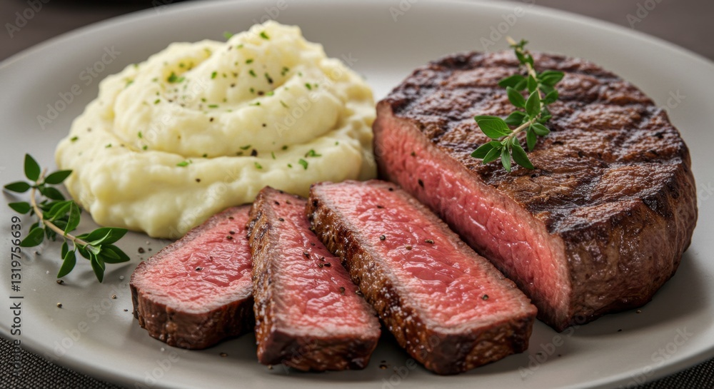 Delicious Steak with Mashed Potatoes and Herbs Delicious Steak with Mashed Potatoes and Herbs