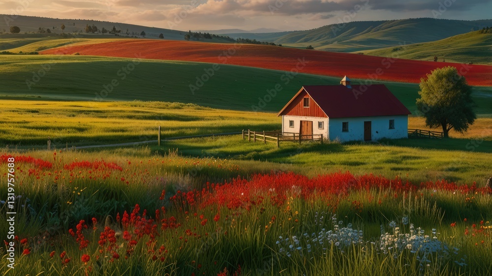 bucolic charm and harmony of a vast plateau nestled in rolling hills of countryside, where crops sway in fields and undulating terrain bears witness to timeless connection between people and land bucolic charm and harmony of a vast plateau nestled in rolling hills of countryside, where crops sway in fields and undulating terrain bears witness to timeless connection between people and land