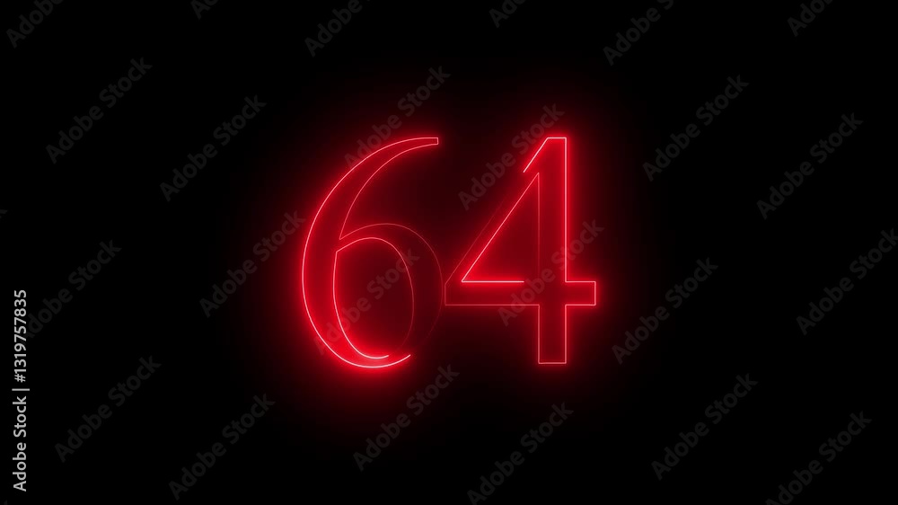 64 number text animation by red color neon on black background. 64 number text animation by red color neon on black background.