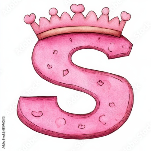 Cute watercolor letter S with a charming crown design