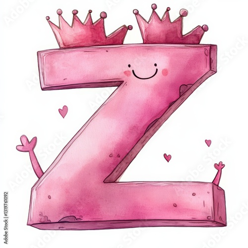 Cute watercolor illustration of letter Z with a crown