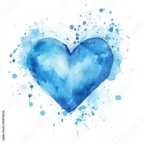 Light blue heart cartoon with watercolor effect