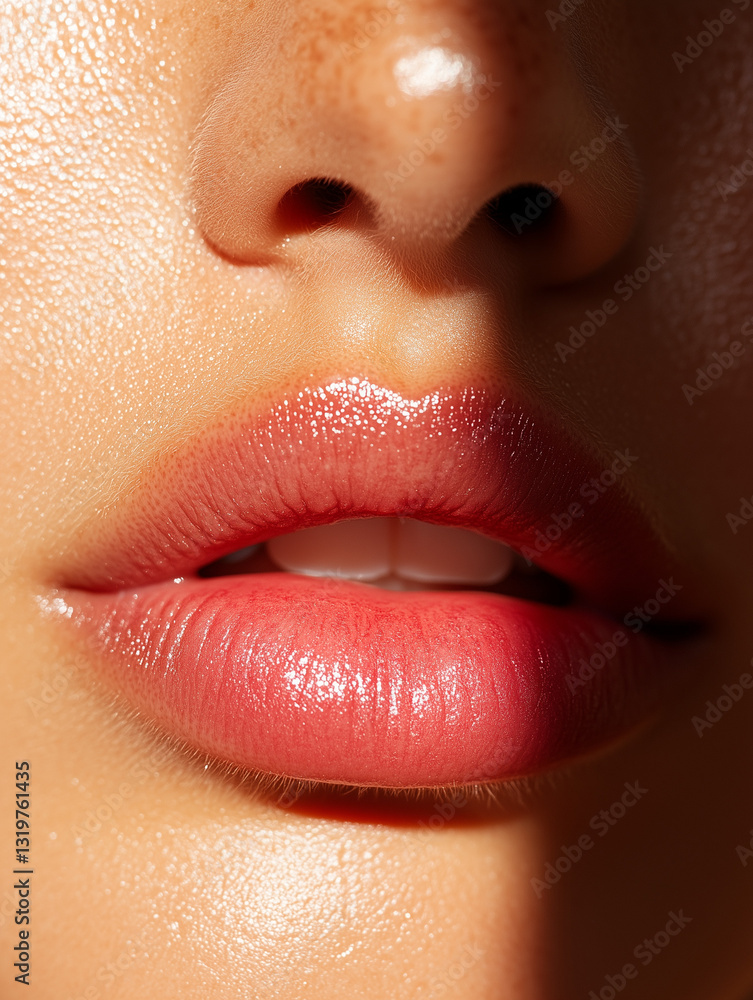 Fototapeta premium Close-up of glossy lips with natural texture