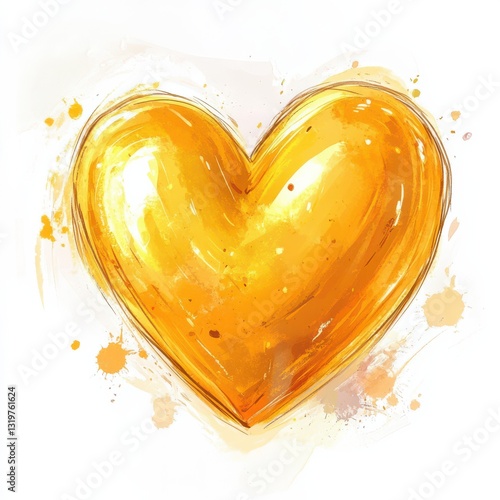 Bright yellow heart in soft watercolor art style