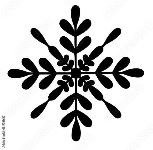 Snowflakes with Six Symmetrical Rays and Oval Leaflets Reducing Towards the Center for Winter Decoration