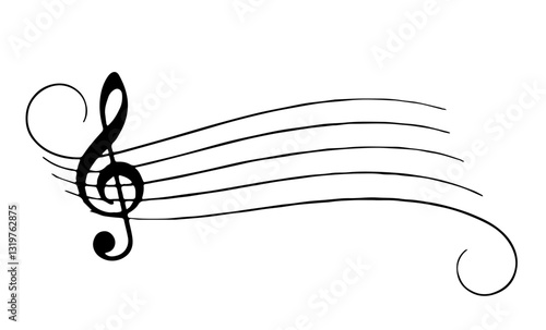 Musical Symbol: Violin Clef on a Musical Staff with Curved Lines, Representing Harmony and Music in Art