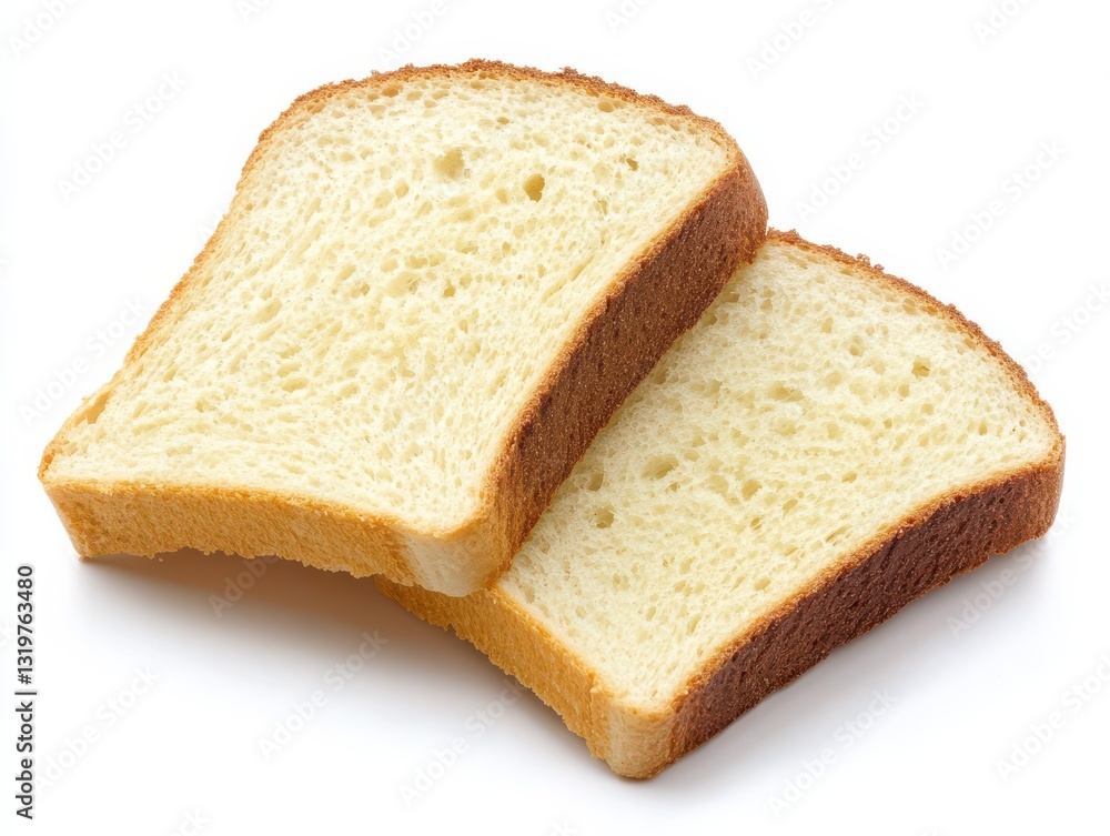 Slices of white sandwich bread on a plain white background Slices of white sandwich bread on a plain white background
