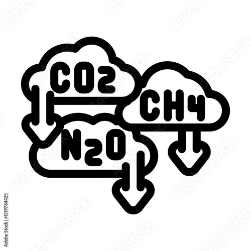 greenhouse gas reduction carbon line icon vector illustration