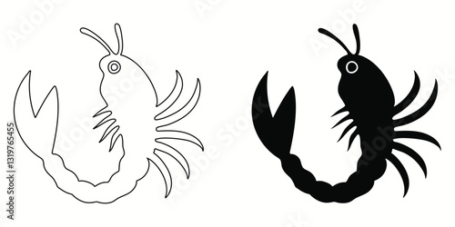 Shrimps silhouettes and icons. Black flat color simple elegant white background Shrimps animal vector and illustration.