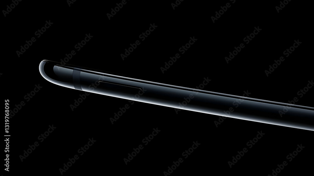 Close Up View Of A Sleek Black Smartphone Edge Illuminated To Highlight Its Minimalist Design And The Smooth Glossy Surface On A Black Background Close Up View Of A Sleek Black Smartphone Edge Illuminated To Highlight Its Minimalist Design And The Smooth Glossy Surface On A Black Background