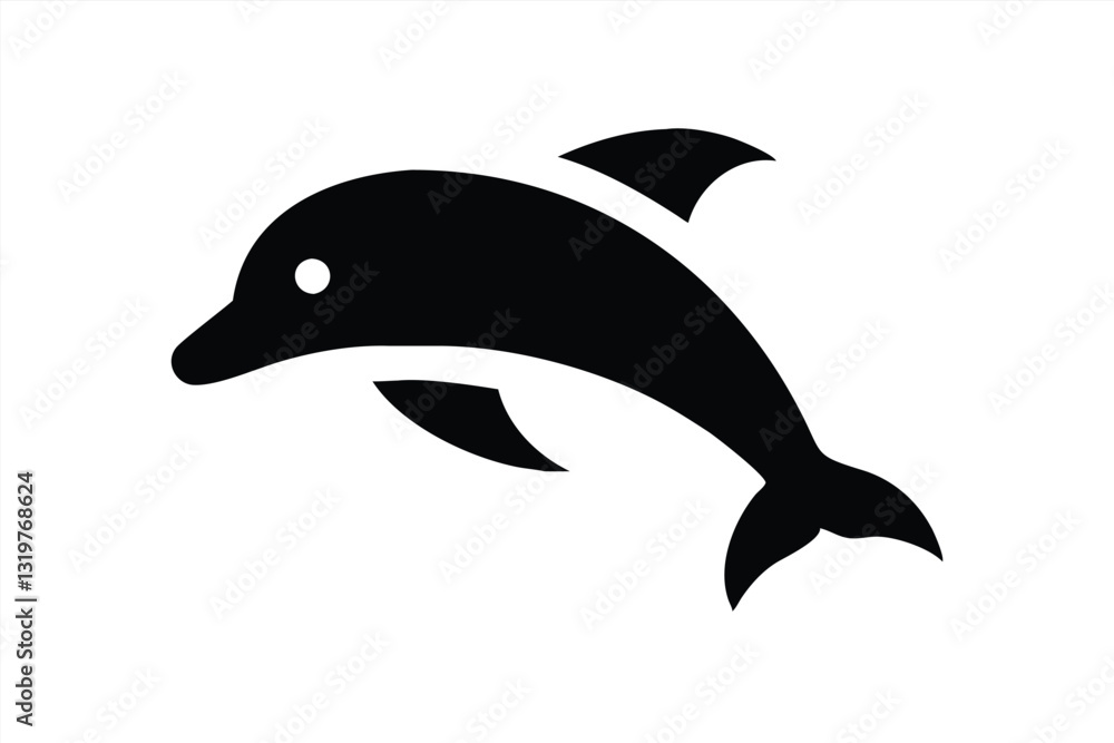 Naklejka premium Simple black dolphin silhouette showcasing playful marine life