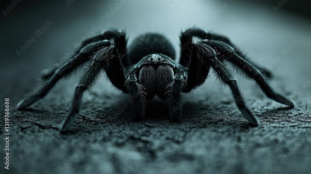 Close-up of a dark spider on textured surface Close-up of a dark spider on textured surface