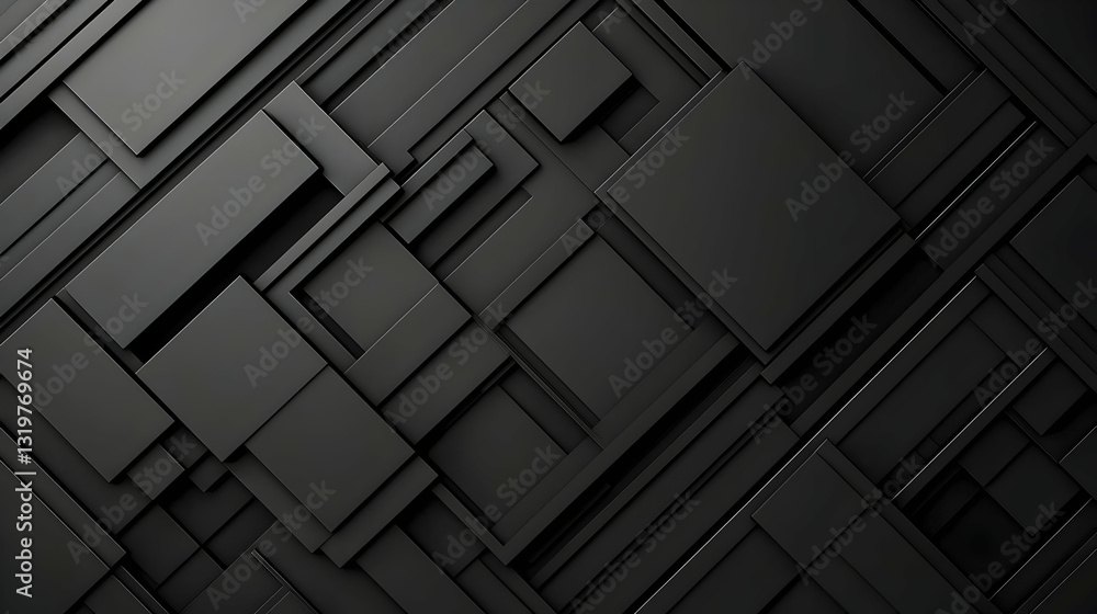 Abstract 3D Render of Overlapping Black Geometric Shapes on a Dark Background with a Modern Minimalist Design Abstract 3D Render of Overlapping Black Geometric Shapes on a Dark Background with a Modern Minimalist Design