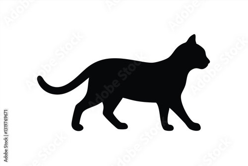 Black silhouette of a walking cat in vector art style