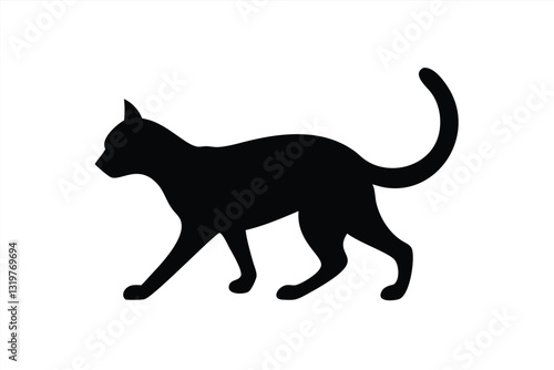 Black silhouette cat walking in a minimalist vector design
