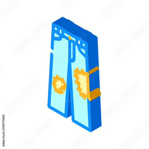 jeans patches thrift driven fashion isometric icon vector illustration