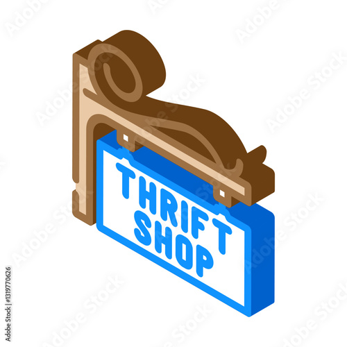 secondhand store sign thrift driven fashion isometric icon vector illustration