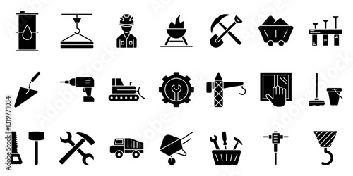 Labor day icon set. Building and construction set. Silhouette style.