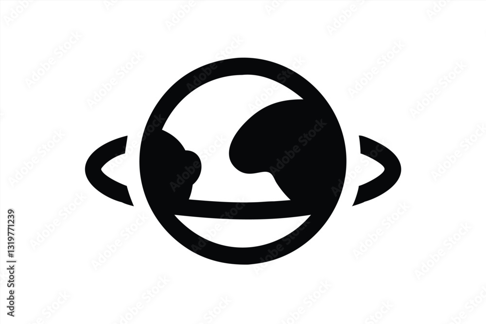 Unique black vector illustration of a planet with rings and contours Unique black vector illustration of a planet with rings and contours
