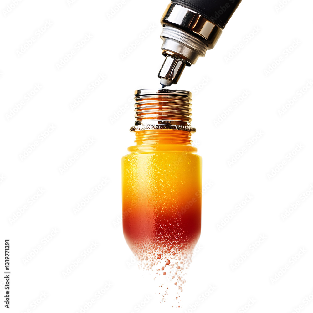 Airbrush spraying a gradient of warm colors, isolated on white background Airbrush spraying a gradient of warm colors, isolated on white background