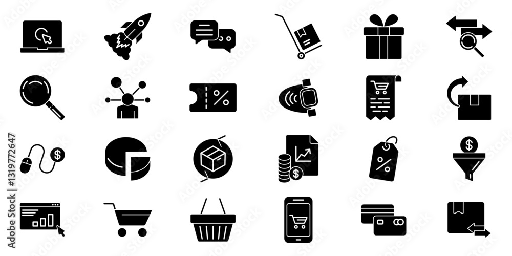E-commerce icon set. Shopping silhouette icon set. E-commerce icon set. Shopping silhouette icon set.