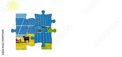 Solar Energy Agriculture and Sustainable Farming Puzzle Pieces