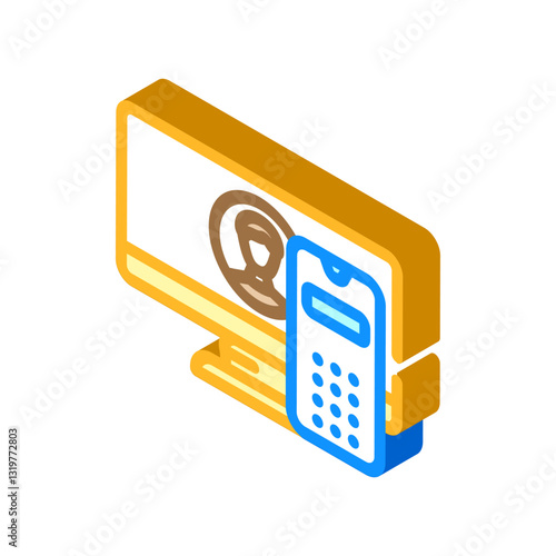 desktop computer phone isometric icon vector illustration