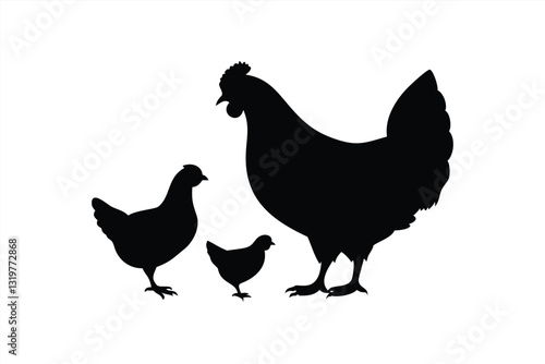 Silhouette of chickens and a rooster in a simple design