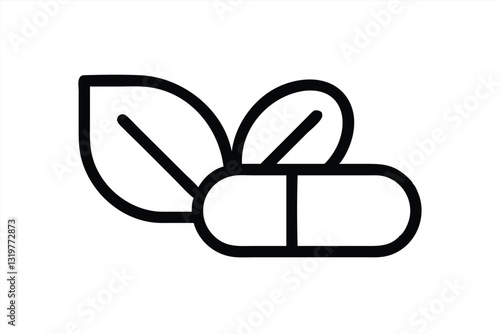 Vector illustration of natural supplements with leaves and capsules