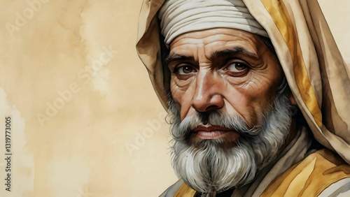 Watercolor Painting of Spanish Philosopher Averroes with Blank Space for Quotes – A Symbol of Wisdom