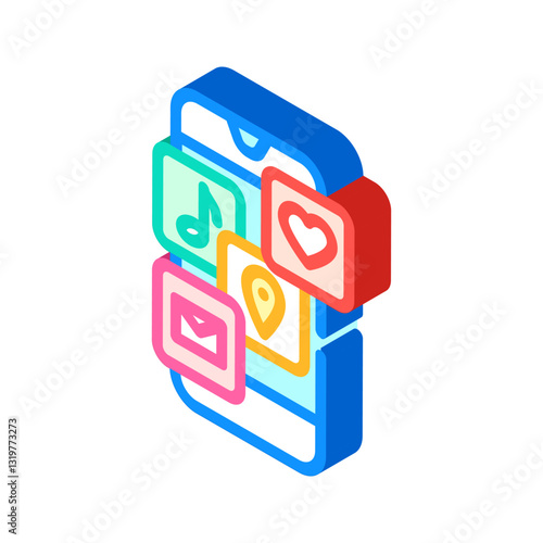 mobile phone apps hybrid work isometric icon vector illustration