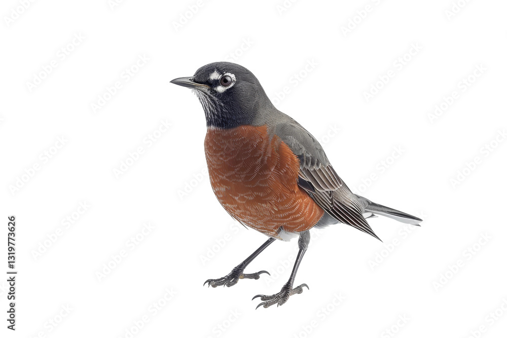 Obraz premium Gorgeous American robin perched on a fence post, highlighting its beautiful red breast and natural elegance isolated on transparent background