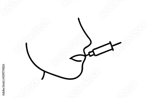 Syringe illustration near a persons mouth during a procedure