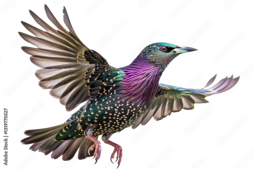 European starling with beautiful spotted feathers and striking beak perched on a tree branch isolated on transparent background European starling with beautiful spotted feathers and striking beak perched on a tree branch isolated on transparent background