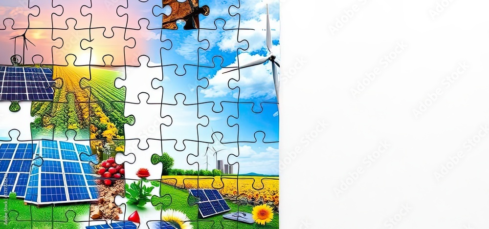 Obraz premium Renewable Energy Puzzle Sustainable Future Solar Wind Green Energy Solutions