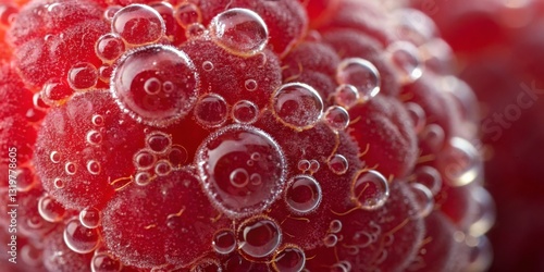 Obraz na płótnie Close-up view of raspberries submerged in bubbles creates an enticing, refreshing appearance w salonie