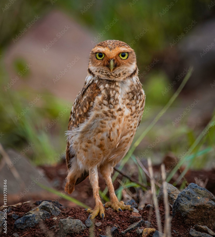 Naklejka premium Burrowing owl in natural habitat